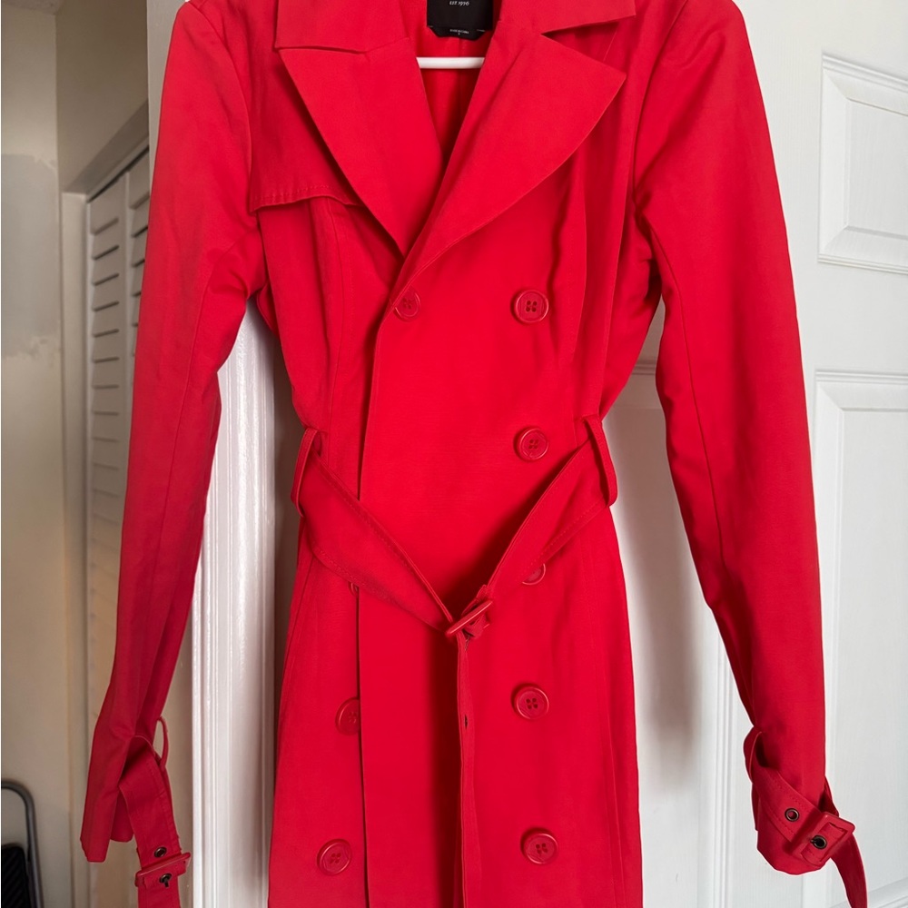 Women's Red Double-Breasted Trench Coat
